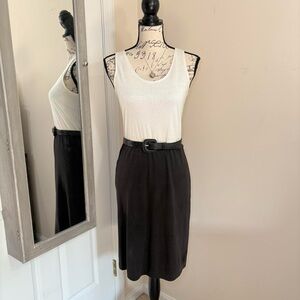 Vintage sleeveless black and white midi dress with snakeskin belt